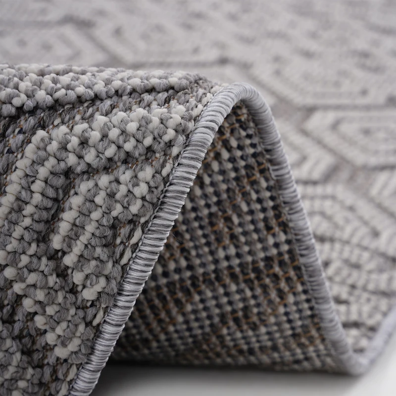 8x10 Stain Resistant Geometric Indoor Outdoor Area Rug, Kid and Pet-Friendly Non-Shedding Carpet, 120" L x 93" W x 0.3" H, Gray+White