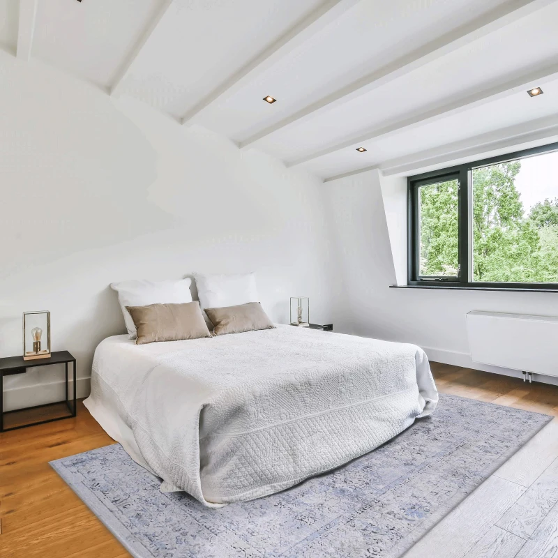 9x12 Foldable Low-Pile Non-Slip Non-Shedding Area Rug, Machine Washable, Kid and Pet Friendly, Carpet for Living Room, Bedroom, Blue+Cream