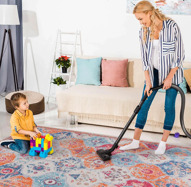 2x10 Low-Pile Non-Slip Non-Shedding Washable Area Rug, Kid and Pet Friendly, Foldable for Living Room, Bedroom, Dining Room, Red