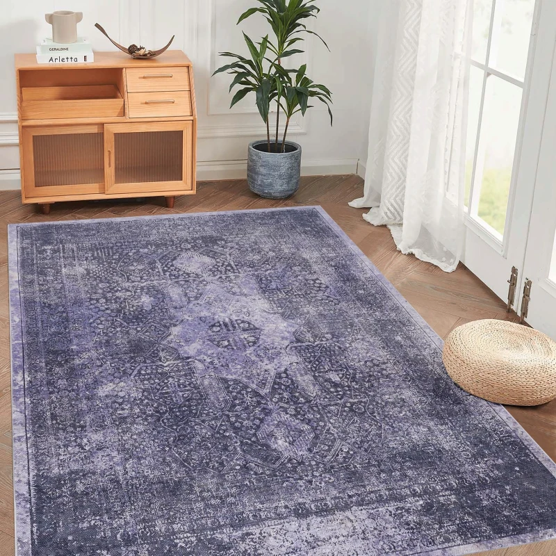 5x8 Washable Low-Pile Kid and Pet Friendly Area Rug, Non-Slip, Non-Shedding, Foldable Area Carpet for Bedroom, Dining Room, Anthracite