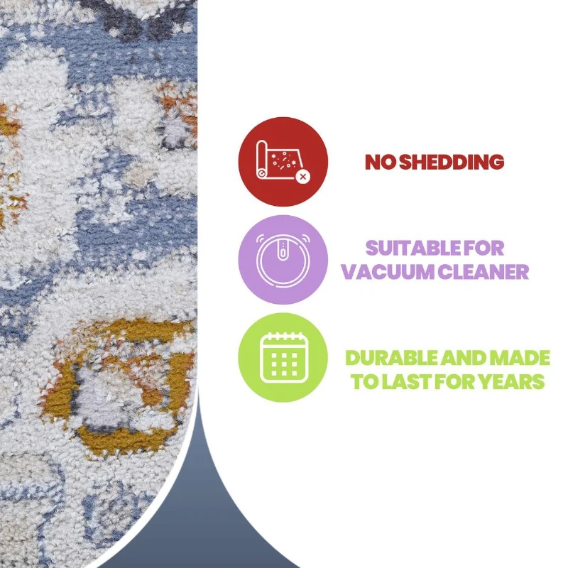 2x8 Medallion Stain-Resistant Area Rug with Cotton Backing, Medium Pile Height, Kid and Pet-Friendly Carpet, 96" L x 26" W x 0.3" H, Cream