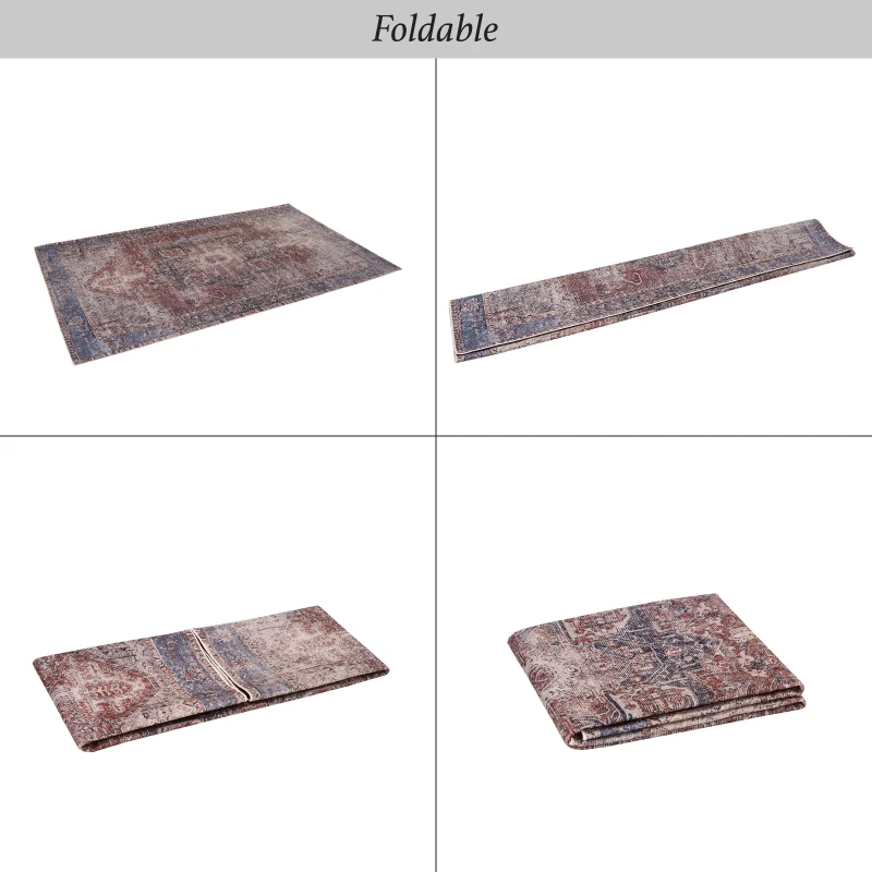 9x12 Washable Kid and Pet Friendly Area Rug, Low-Pile Non-Slip Non-Shedding Rug Blanket, for Living Room, Bedroom, Dining Room, Burgundy