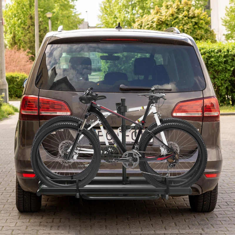 HOMCOM Heavy-Duty Folding Car Bike Rack for 2 Bikes, Bicycle Storage, Road, Fat Tire, & Mountain Rear Bike Accessories for SUV, Sedan, Hatchback, Minivan, Truck, Metal, 175 lb. Weight Capacity