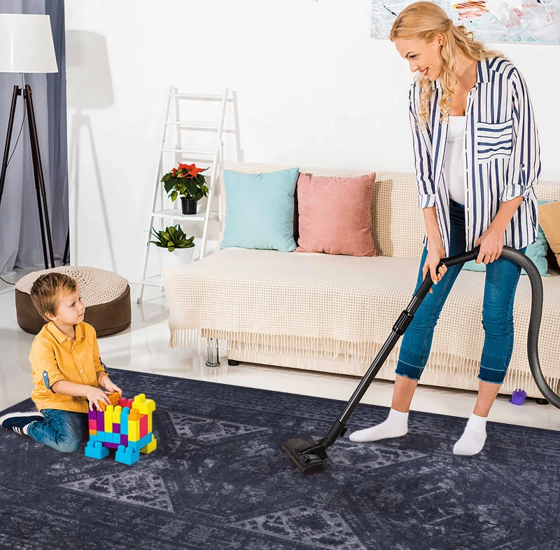 3x5 Washable Low-Pile Non-Slip Non-Shedding Area Rug, Kid and Pet Friendly, Foldable for Living Room, Bedroom, Dining Room, Black+Gray