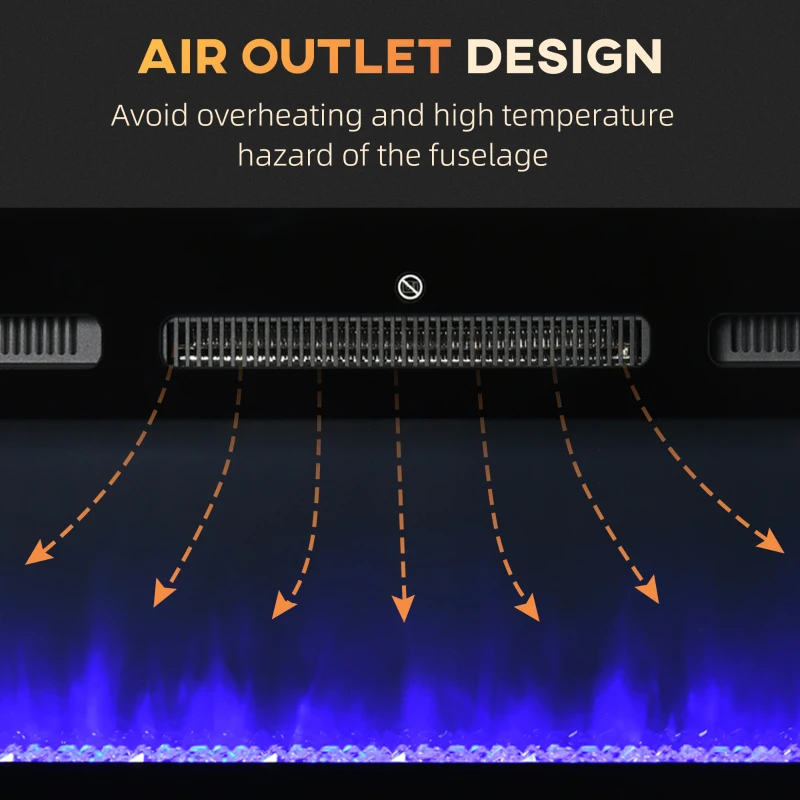 HOMCOM 50" 1500W Recessed and Wall Mounted Electric Fireplace Inserts with Remote, Adjustable Flame Color and Brightness, Cryolite-Effect Rocks, Black