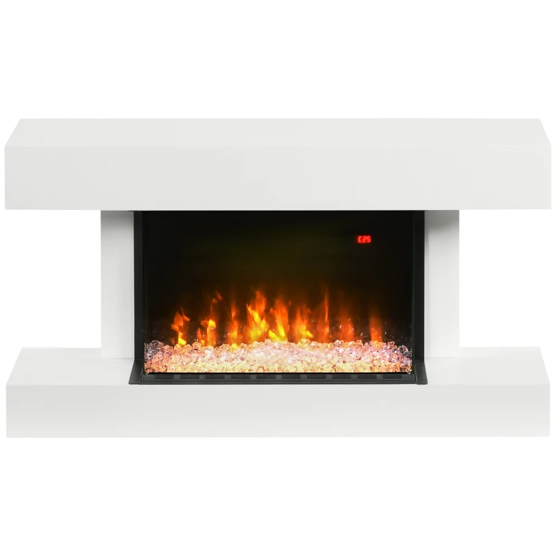 HOMCOM 21.5" Electric Fireplace with Mantel, 1500W Wall Mounting and Freestanding Fireplace Heater with Remote Control, Overheat Protection, 12H and Weekly Timer, Eco Mode, White