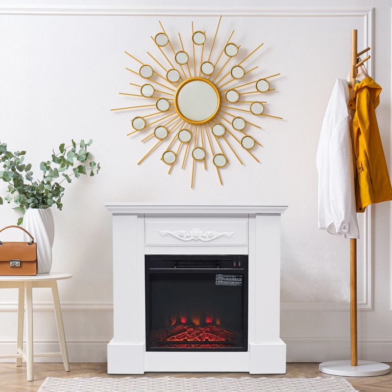 HOMCOM 32" W x 30" H Electric Fireplace Mantel TV Stand, Media Console Center Cabinet with Remote Control, 1400W, White