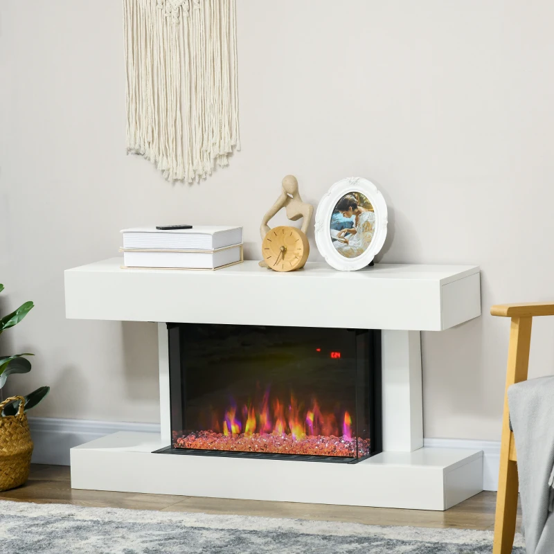 HOMCOM 21.5" Electric Fireplace with Mantel, 1500W Wall Mounting and Freestanding Fireplace Heater with Remote Control, Overheat Protection, 12H and Weekly Timer, Eco Mode, White