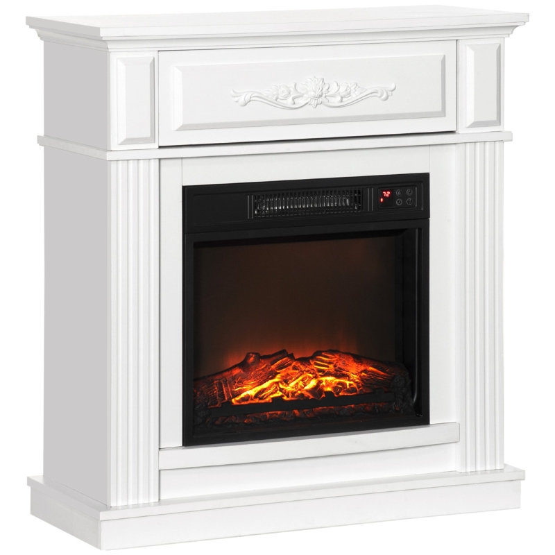 HOMCOM Electric Fireplace TV Stand for TV's up to 40" Flat Screen, Living Room Media Entertainment Console with Storage, White