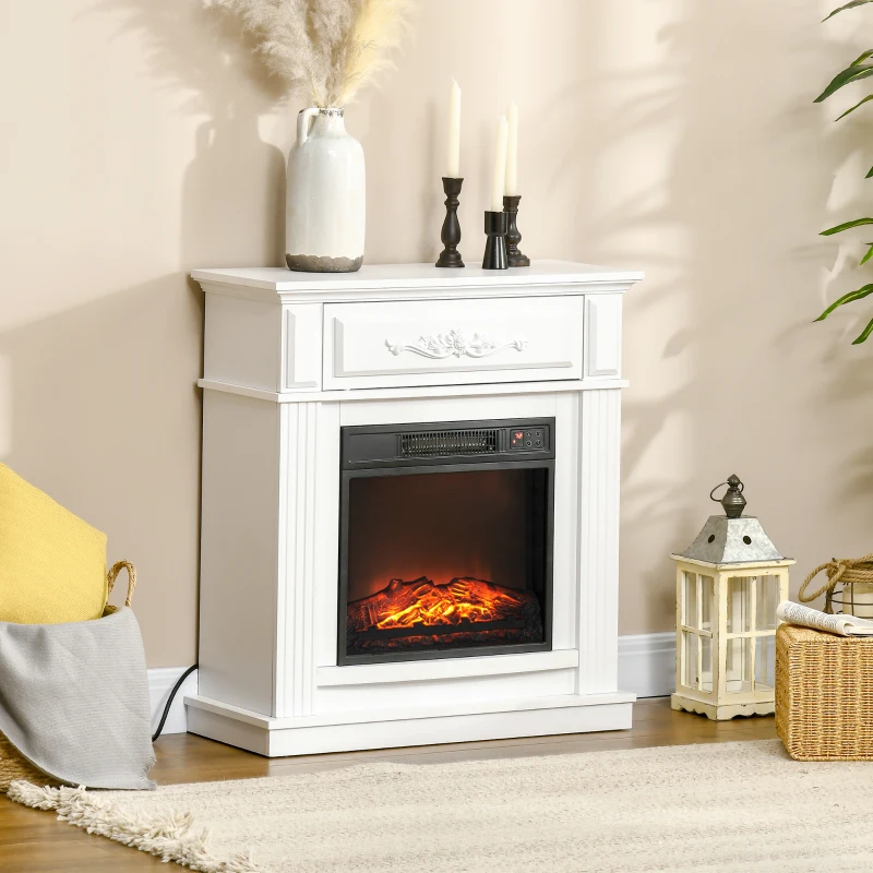 HOMCOM Electric Fireplace TV Stand for TV's up to 40" Flat Screen, Living Room Media Entertainment Console with Storage, White