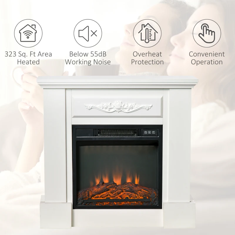 HOMCOM 32" W x 30" H Electric Fireplace Mantel TV Stand, Media Console Center Cabinet with Remote Control, 1400W, White