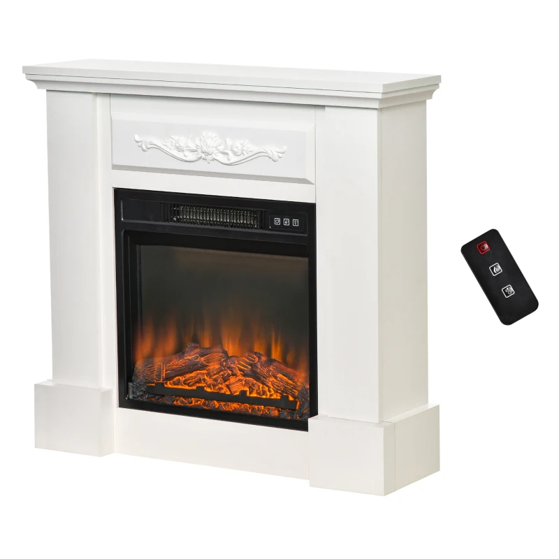 HOMCOM 32" W x 30" H Electric Fireplace Mantel TV Stand, Media Console Center Cabinet with Remote Control, 1400W, White