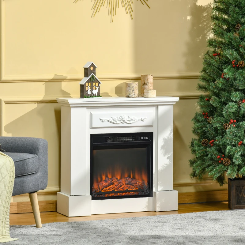 HOMCOM 32" W x 30" H Electric Fireplace Mantel TV Stand, Media Console Center Cabinet with Remote Control, 1400W, White
