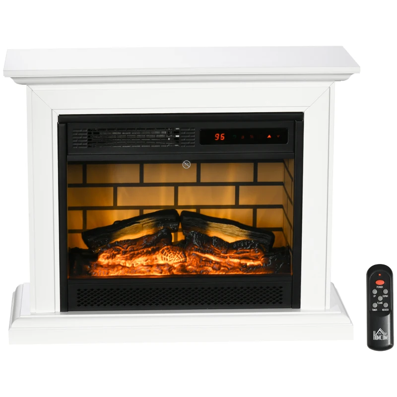 HOMCOM 31" Electric Fireplace with Dimmable Flame Effect and Mantel, Freestanding Space Heater with Log Hearth and Remote Control, 1400W, White