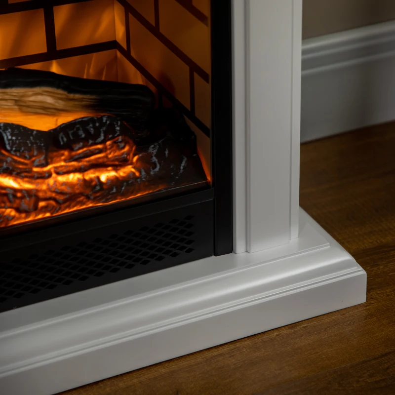 HOMCOM 31" Electric Fireplace with Dimmable Flame Effect and Mantel, Freestanding Heater Corner Firebox with Log Hearth and Remote Control, 1400W, White