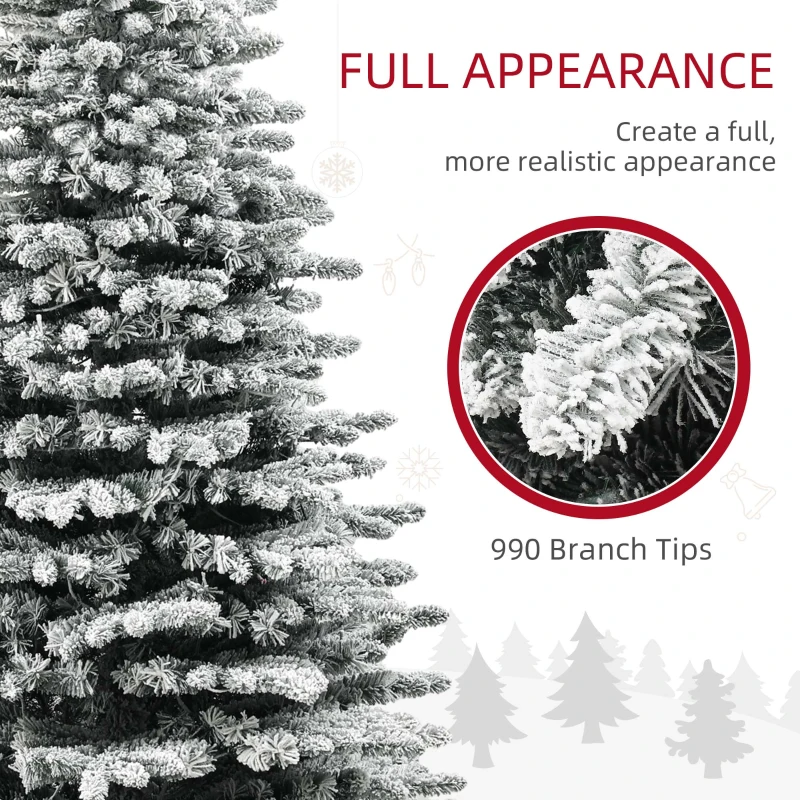 HOMCOM 6.5ft Snow Flocked Artificial Christmas Tree, Pre-Lit Christmas Tree with 400 LED Lights and 990 Branch Tips, Green