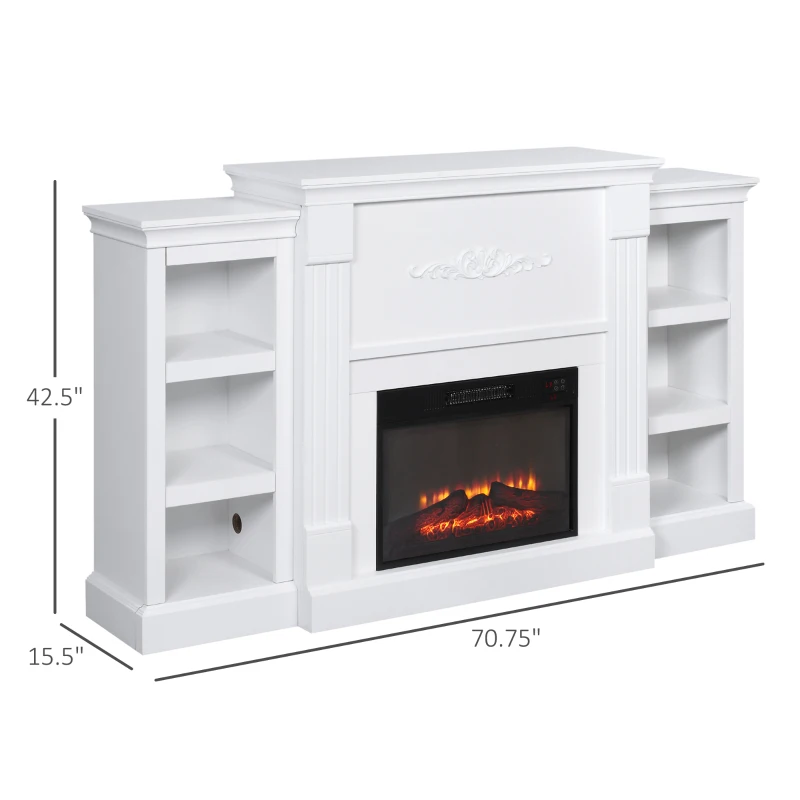 HOMCOM Electric Fireplace Mantel TV Stand for TV's up to 46", Living Room Media Entertainment Console with Adjustable Storage Shelves, White