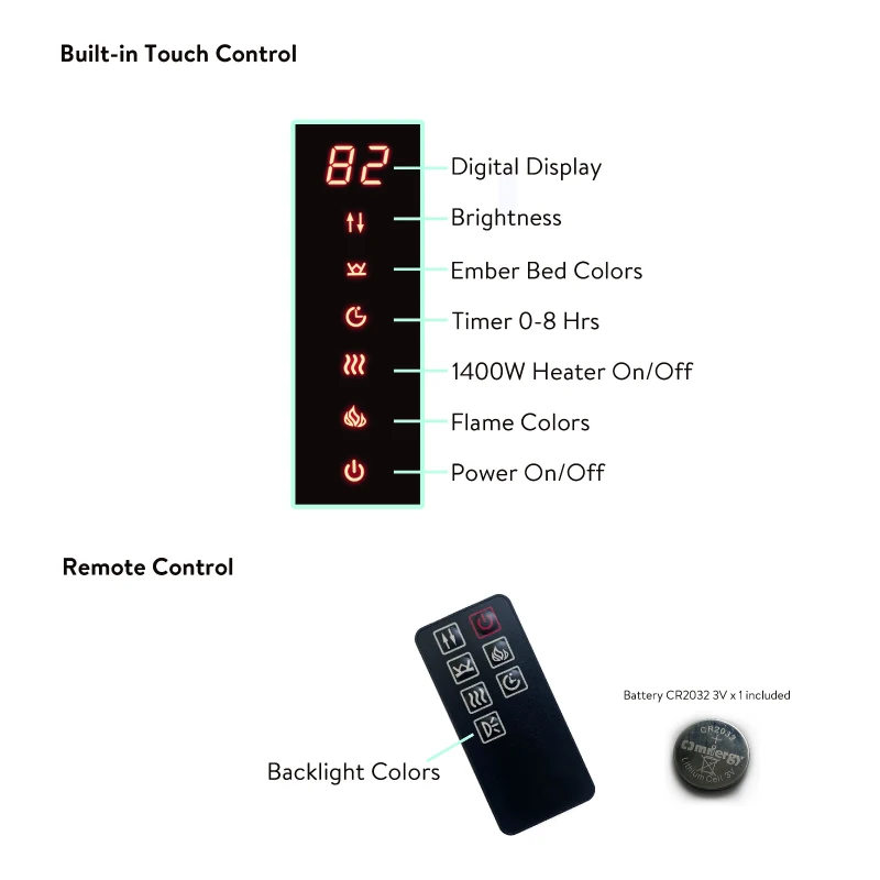 48" Remote Curved Wall Mounted Electric Fireplace with Multi-Color Flame, Ember Bed, and Adjustable Backlight, Antique Black