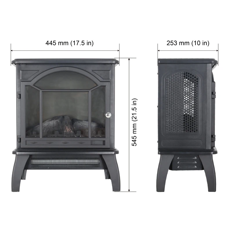 18" 3D Flame Electric Infrared Quartz Fireplace Stove with Adjustable Thermostat, Remote Control, and Safety Features, Antique Black