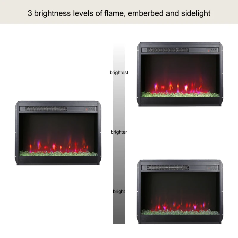 23" Remote Control Electric Fireplace Insert with Overheating Protection, Ultra-Thin Heater with Realistic Flame and Sidelight, Antique Black