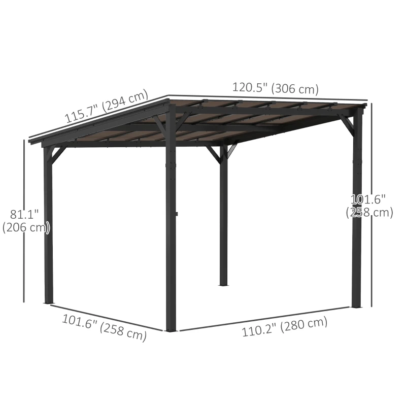Outsunny 10' x 10' Hardtop Gazebo Wall-Mounted / Free Standing Outdoor Pergola with UPF 50+ & Waterproof Polycarbonate Roof