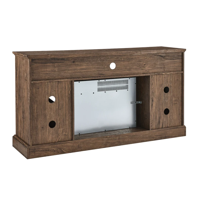 60" Electric Fireplace Entertainment Center with Door Sensor, Adjustable Flame Brightness, Remote Control, 60" L x 16" W x 32" H, Brown