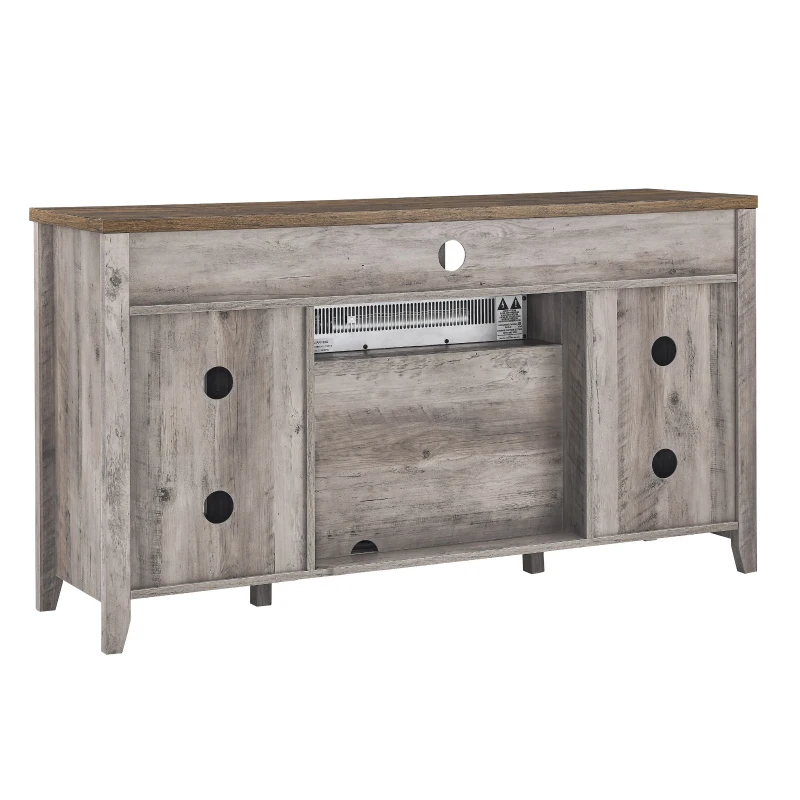 55" TV Media Stand with Electric Fireplace, Entertainment Center with Adjustable Shelves, Cable Management, Gray Wash