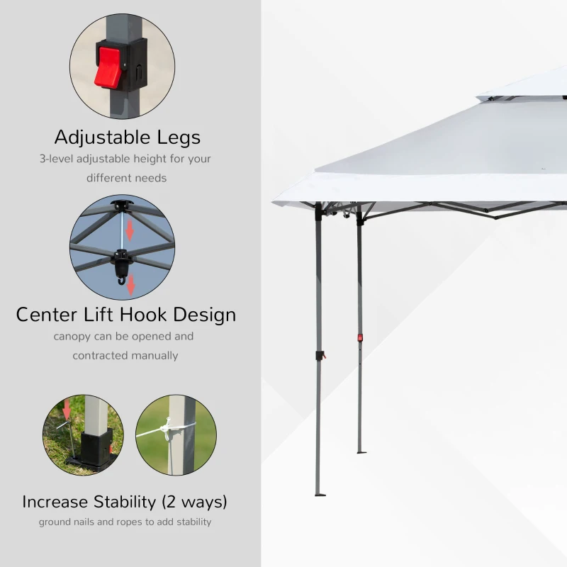 Outsunny 12' x 12' Pop Up Canopy Tent, with Double Roof and Adjustable Height for Garden Backyard, Light Grey and White