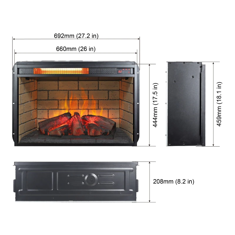 26" Infrared Quartz Heater Fireplace Insert with Realistic Flame and Adjustable Brightness, CSA/UL Certified, Fits Up to 400 Sq. Ft., Antique Black