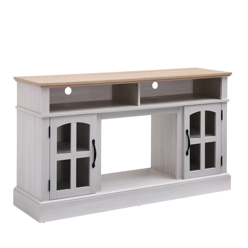 58" Entertainment Center with 23" Electric Fireplace, Glass Doors, TV Stand with Storage for TVs up to 70 Inch, 58" L x 15.5" W x 32" H, White