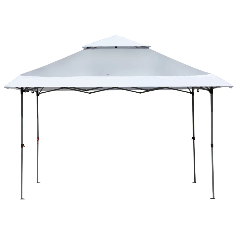 Outsunny 12' x 12' Pop Up Canopy Tent, with Double Roof and Adjustable Height for Garden Backyard, Light Grey and White