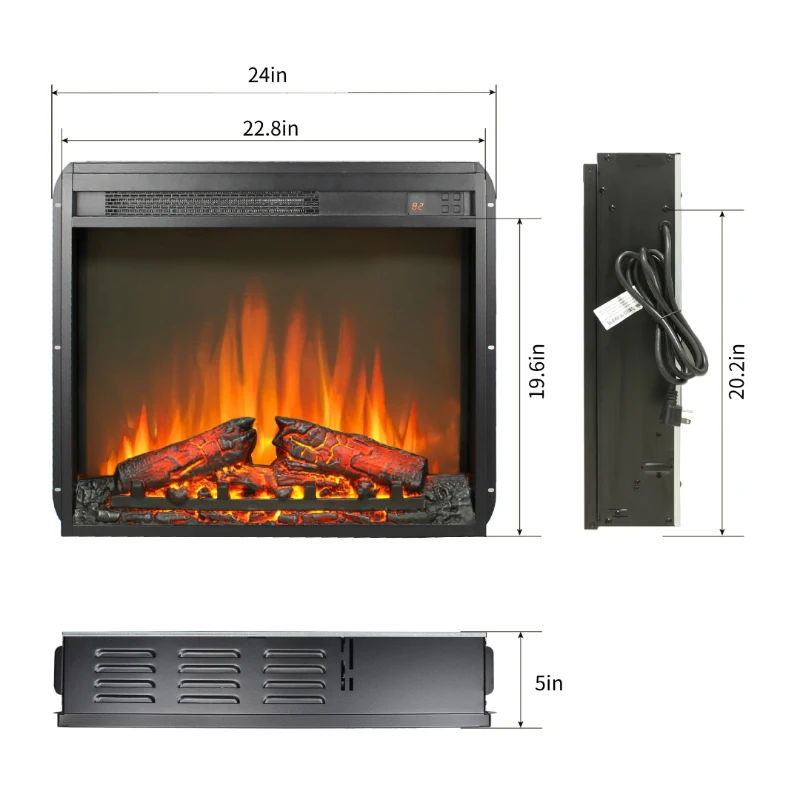 23" Remote Control Electric Fireplace Insert with Ultra-Thin Heater, Log Set, Timer and Overheating Protection, Antique Black
