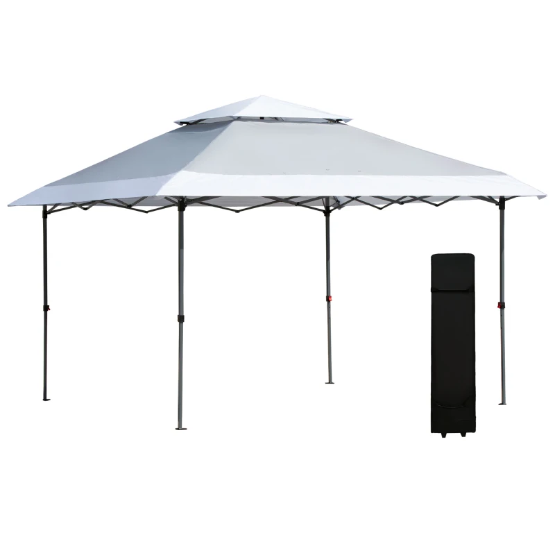 Outsunny 12' x 12' Pop Up Canopy Tent, with Double Roof and Adjustable Height for Garden Backyard, Light Grey and White