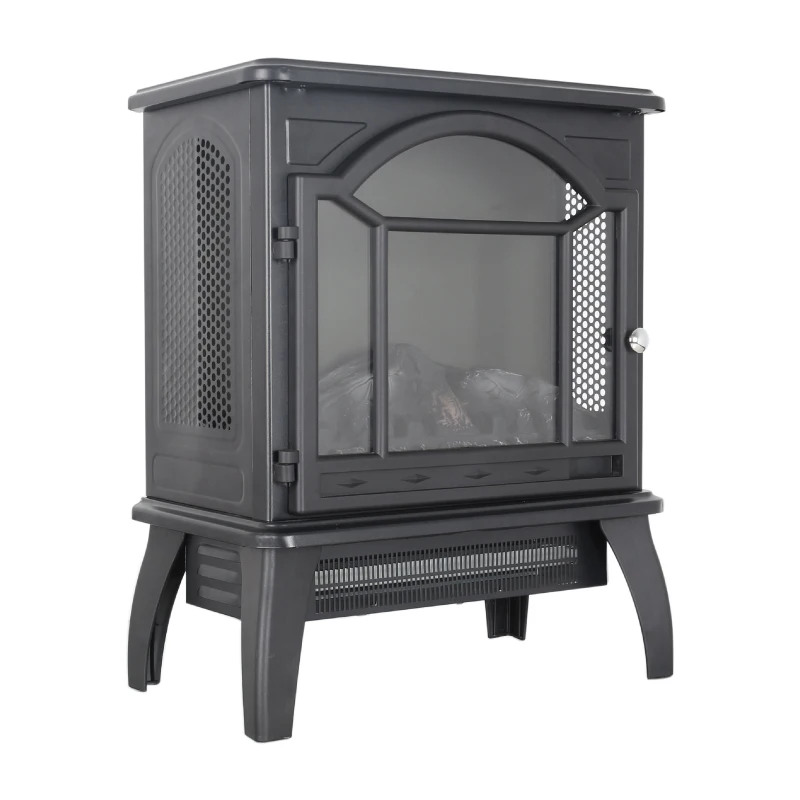 18" 3D Flame Electric Infrared Quartz Fireplace Stove with Adjustable Thermostat, Remote Control, and Safety Features, Antique Black