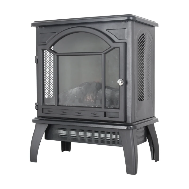 18" 3D Flame Electric Infrared Quartz Fireplace Stove with Adjustable Thermostat, Remote Control, and Safety Features, Antique Black
