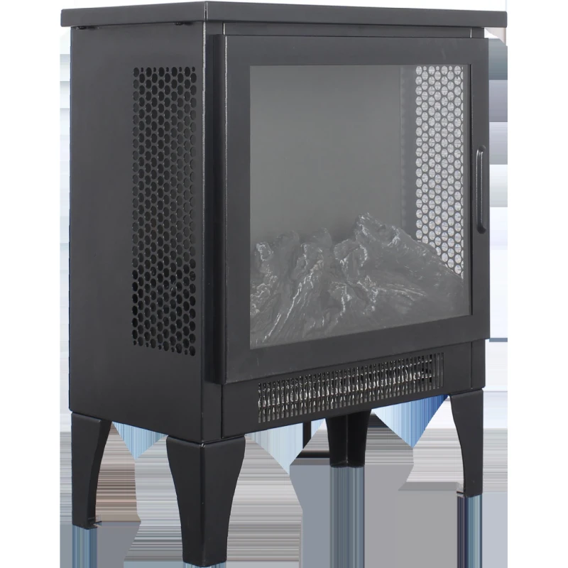 15" Freestanding Electric Fireplace Stove Heater with 3D Flame Effect, and Two-Speed Temperature Control, CSA/UL Certified, Antique Black