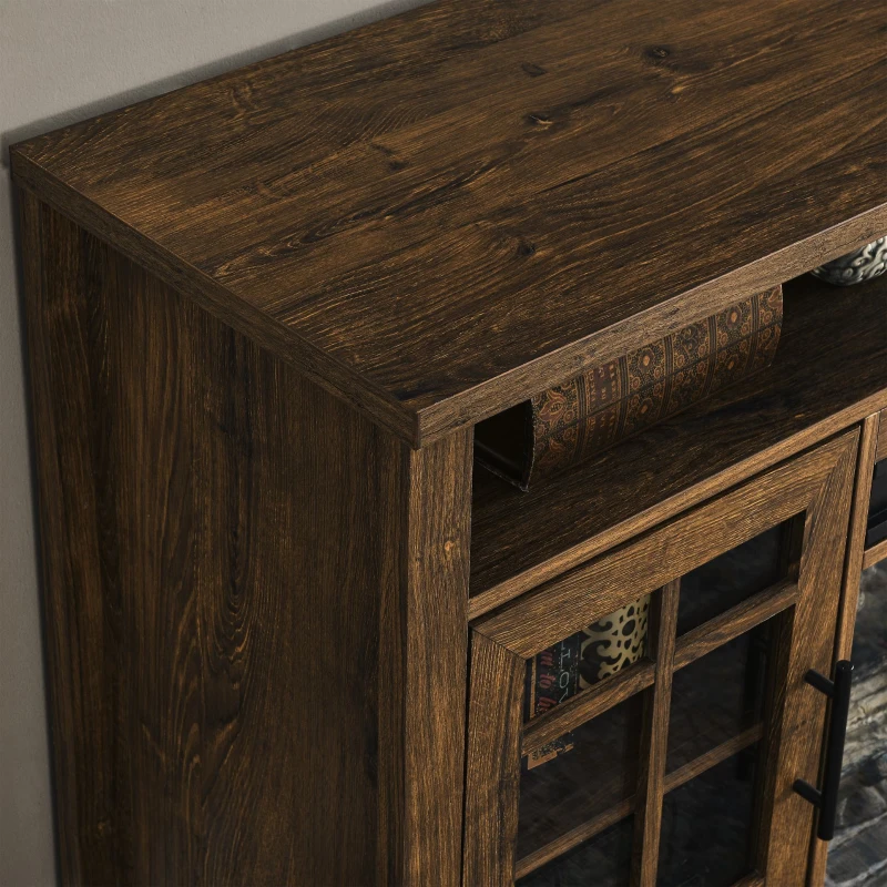 55" TV Media Stand with Remote Control Electric Fireplace, Adjustable Shelves, and Cable Management, Reclaimed Barnwood