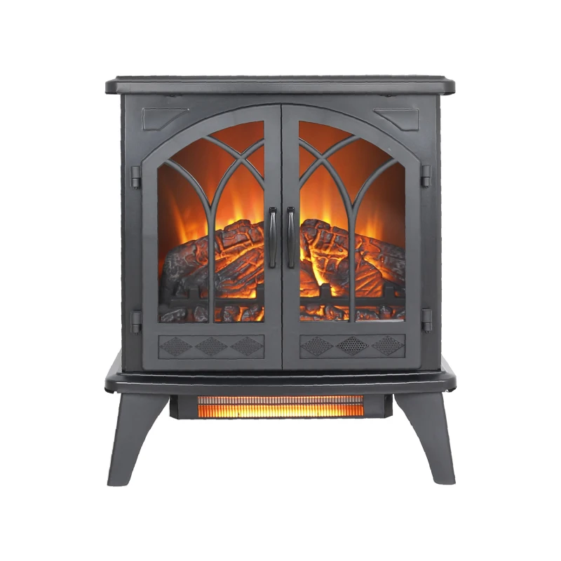 24" 3D Flame Electric Infrared Quartz Fireplace Stove with Adjustable Thermostat, and Remote Control, Heats Up to 400 Sq. Ft., Antique Black