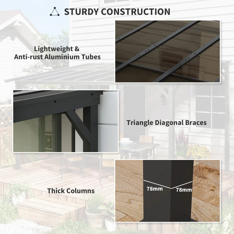 Outsunny 10' x 10' Hardtop Gazebo Wall-Mounted / Free Standing Outdoor Pergola with UPF 50+ & Waterproof Polycarbonate Roof