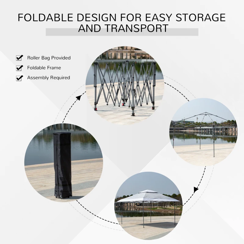 Outsunny 12' x 12' Pop Up Canopy Tent, with Double Roof and Adjustable Height for Garden Backyard, Light Grey and White