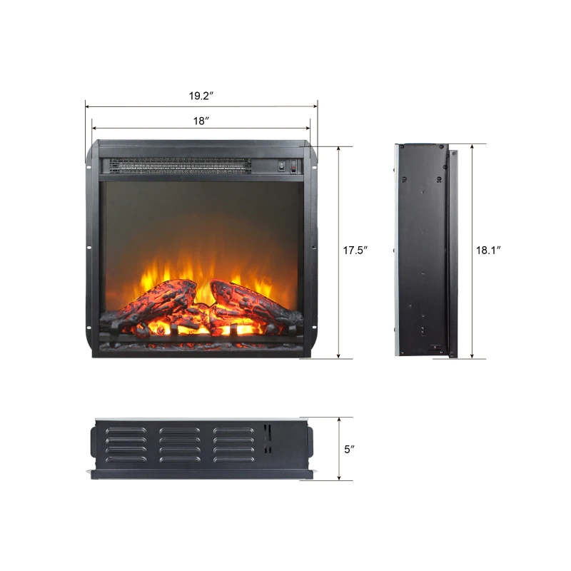 18" CSA/UL Certified Electric Fireplace Insert with Log Set and Realistic Flame, Ultra-Thin Heater with Overheating Protection, Antique Black