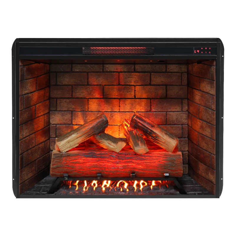 33" Realistic Flame Infrared Electric Fireplace Insert with Touch Panel Heater and Trim Kit, Adjustable Brightness, 1500W Heat, Antique Black