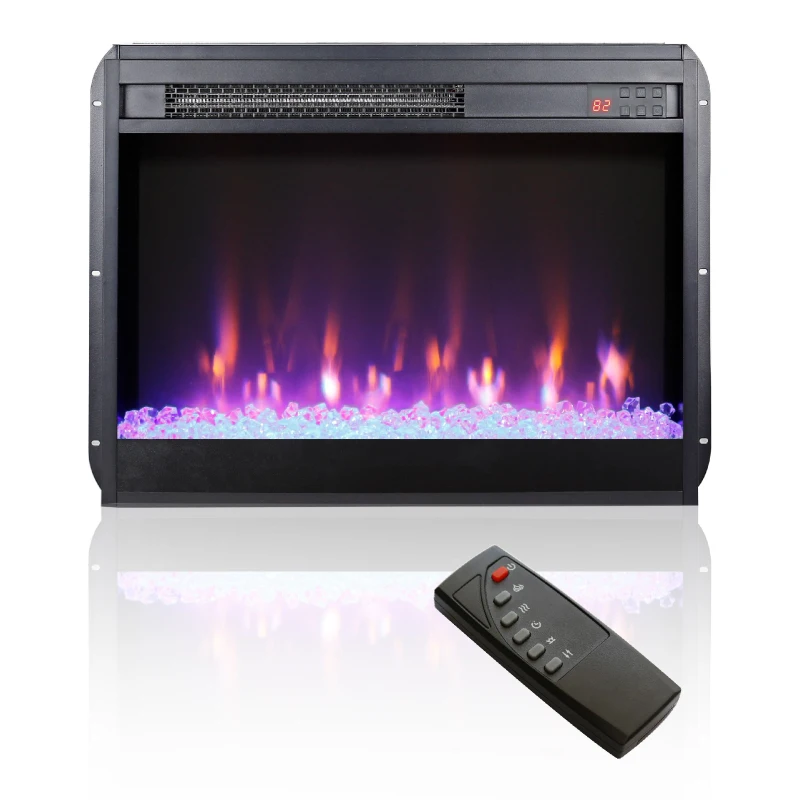 23" Remote Control Electric Fireplace Insert with Overheating Protection, Ultra-Thin Heater with Realistic Flame and Sidelight, Antique Black
