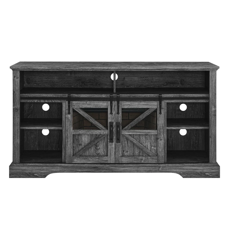 60" Electric Fireplace Entertainment Center with Door Sensor, Adjustable Shelves, Remote Control, 60" L x 16" W x 32" H, Dark Oak