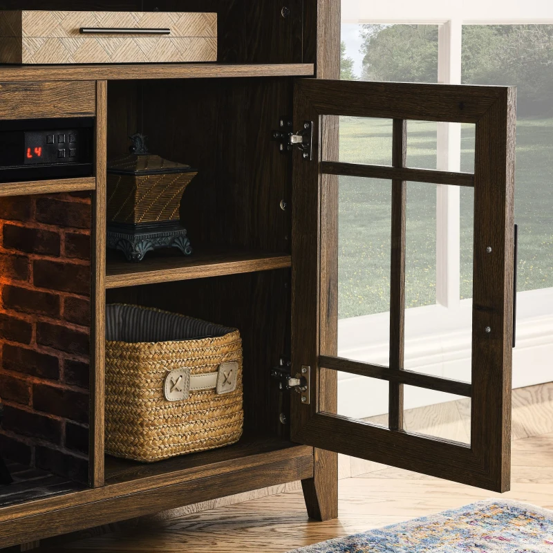 55" TV Media Stand with Remote Control Electric Fireplace, Adjustable Shelves, and Cable Management, Reclaimed Barnwood