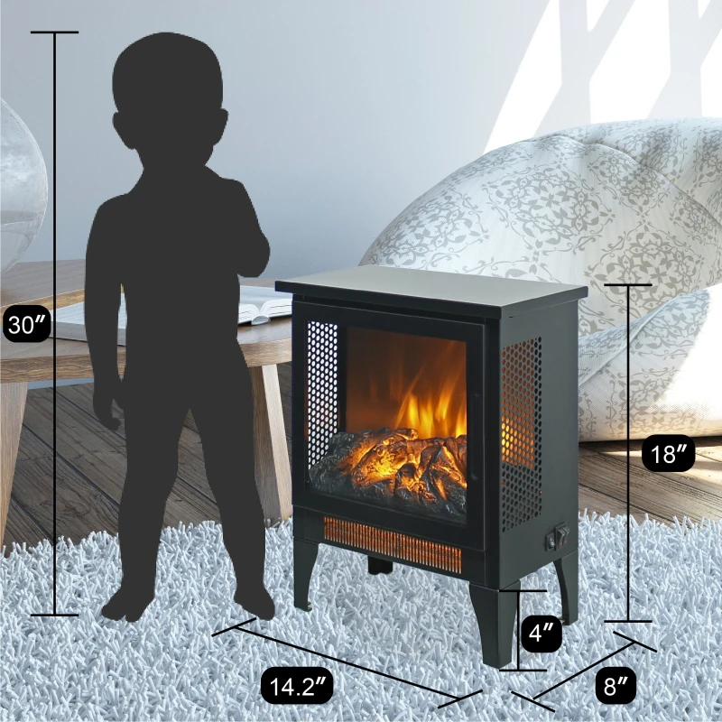 15" Freestanding Electric Fireplace Stove Heater with 3D Flame Effect, and Two-Speed Temperature Control, CSA/UL Certified, Antique Black