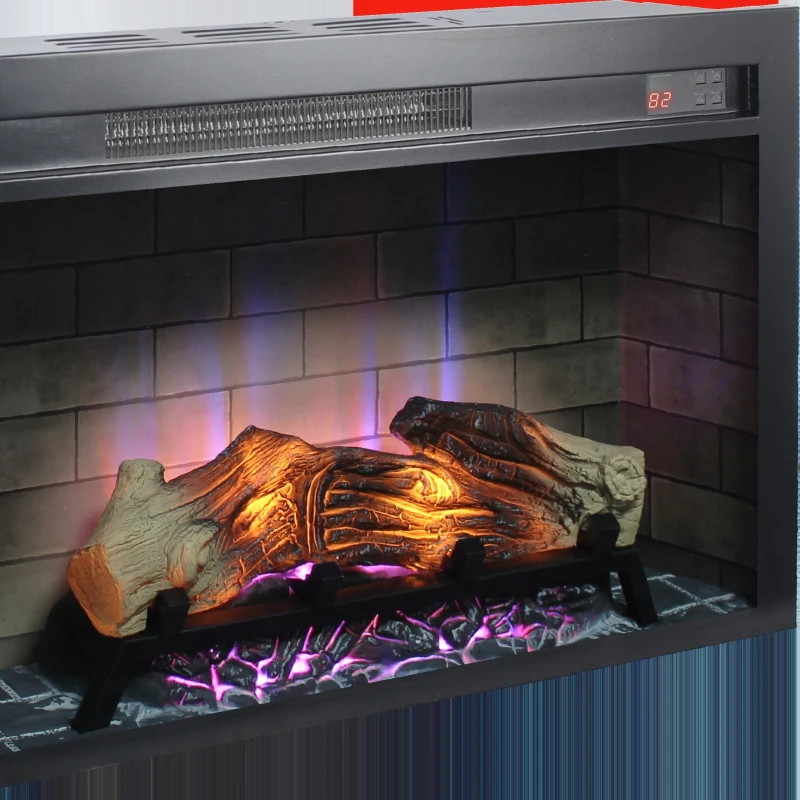 28" Electric Fireplace Insert with Multicolored Flames, Adjustable Brightness, and Remote Control, Antique Black