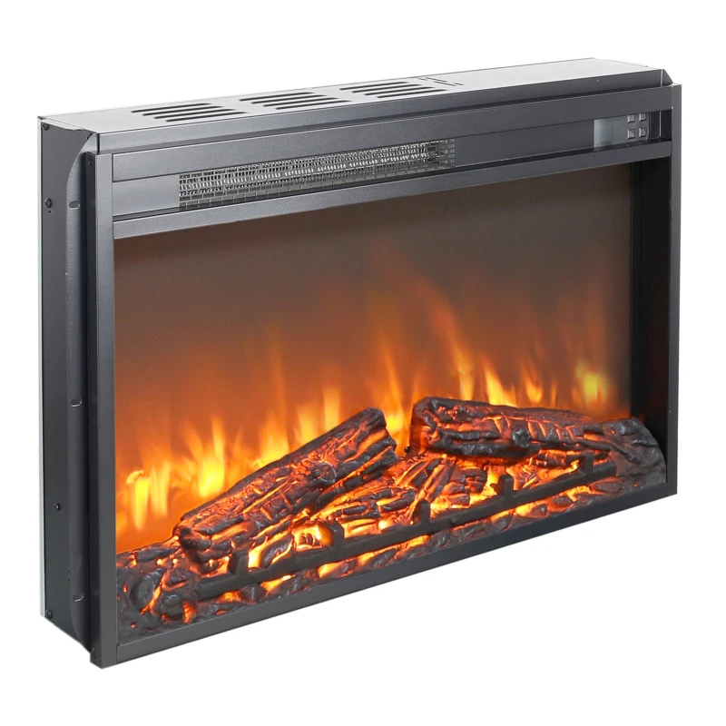 26" Overheating Protection Electric Fireplace Insert with Remote Control and Timer, Ultra-Thin Heater with Realistic Flame, Antique Black