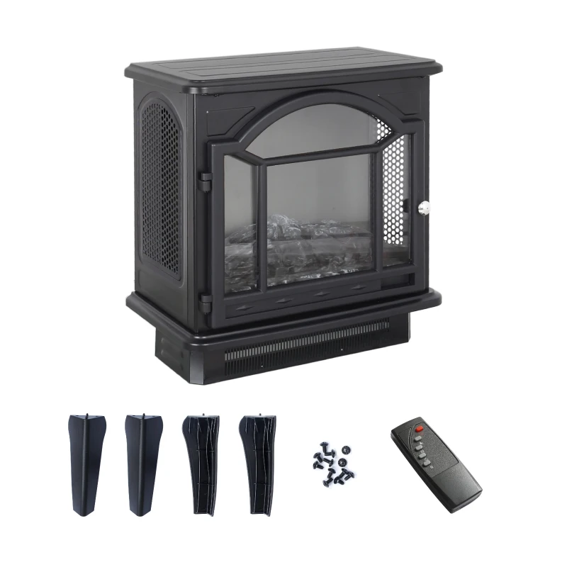 18" 3D Flame Electric Infrared Quartz Fireplace Stove with Adjustable Thermostat, Remote Control, and Safety Features, Antique Black