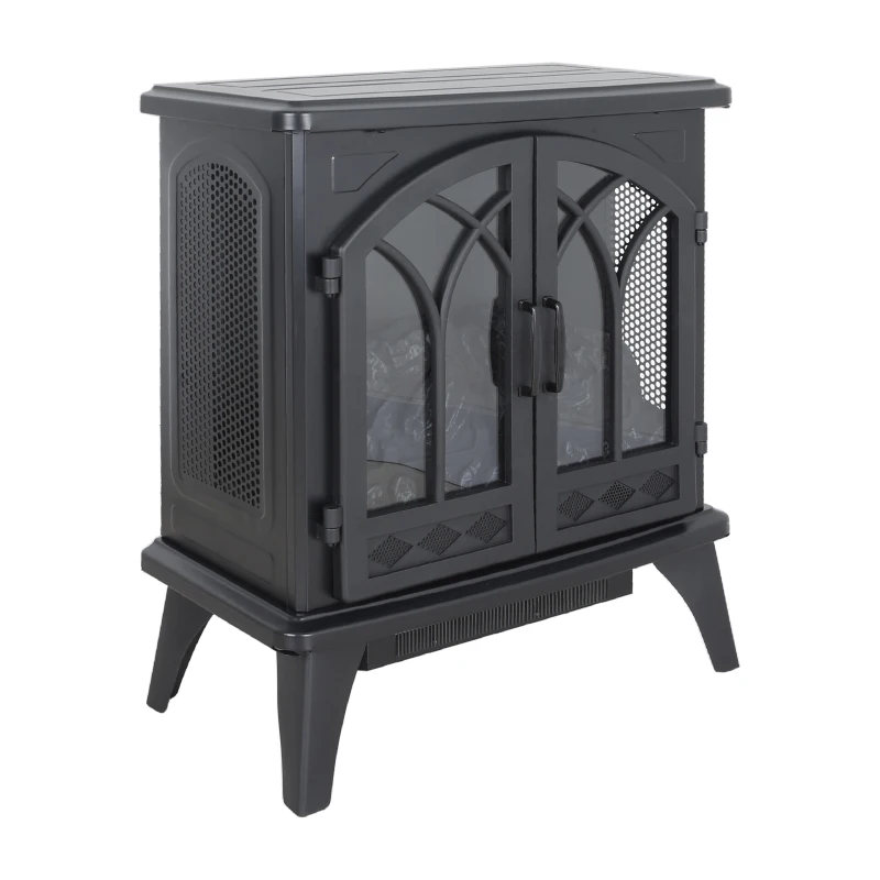 24" 3D Flame Electric Infrared Quartz Fireplace Stove with Adjustable Thermostat, and Remote Control, Heats Up to 400 Sq. Ft., Antique Black